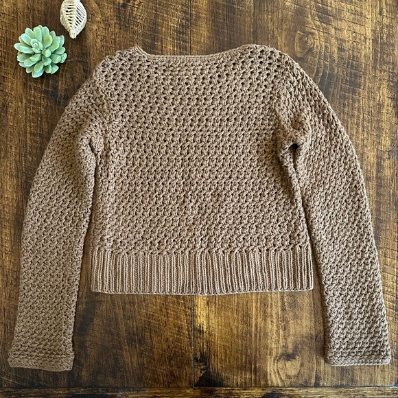 Banana Republic | Y2K Brown Open Weave Chunky Cropped Wool Blend Sweater, Size L - Picture 3 of 10
